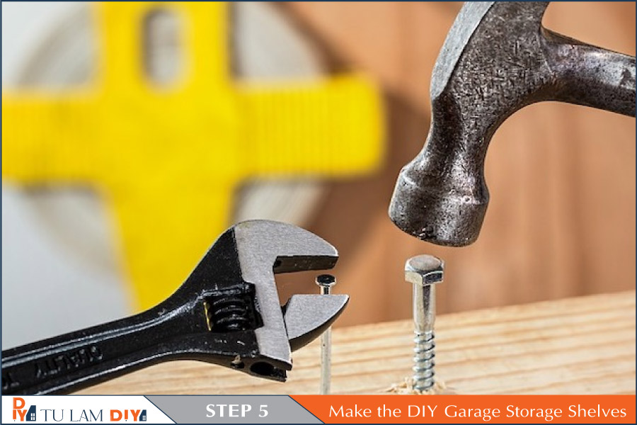 To make the DIY Garage Storage Shelves - Step 5